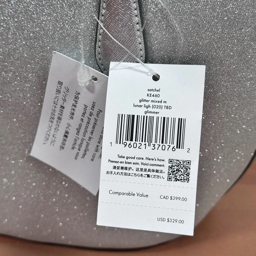 Kate Spade Glimmer Lunar Light Silver Glitter Mixed Medium Satchel Bag